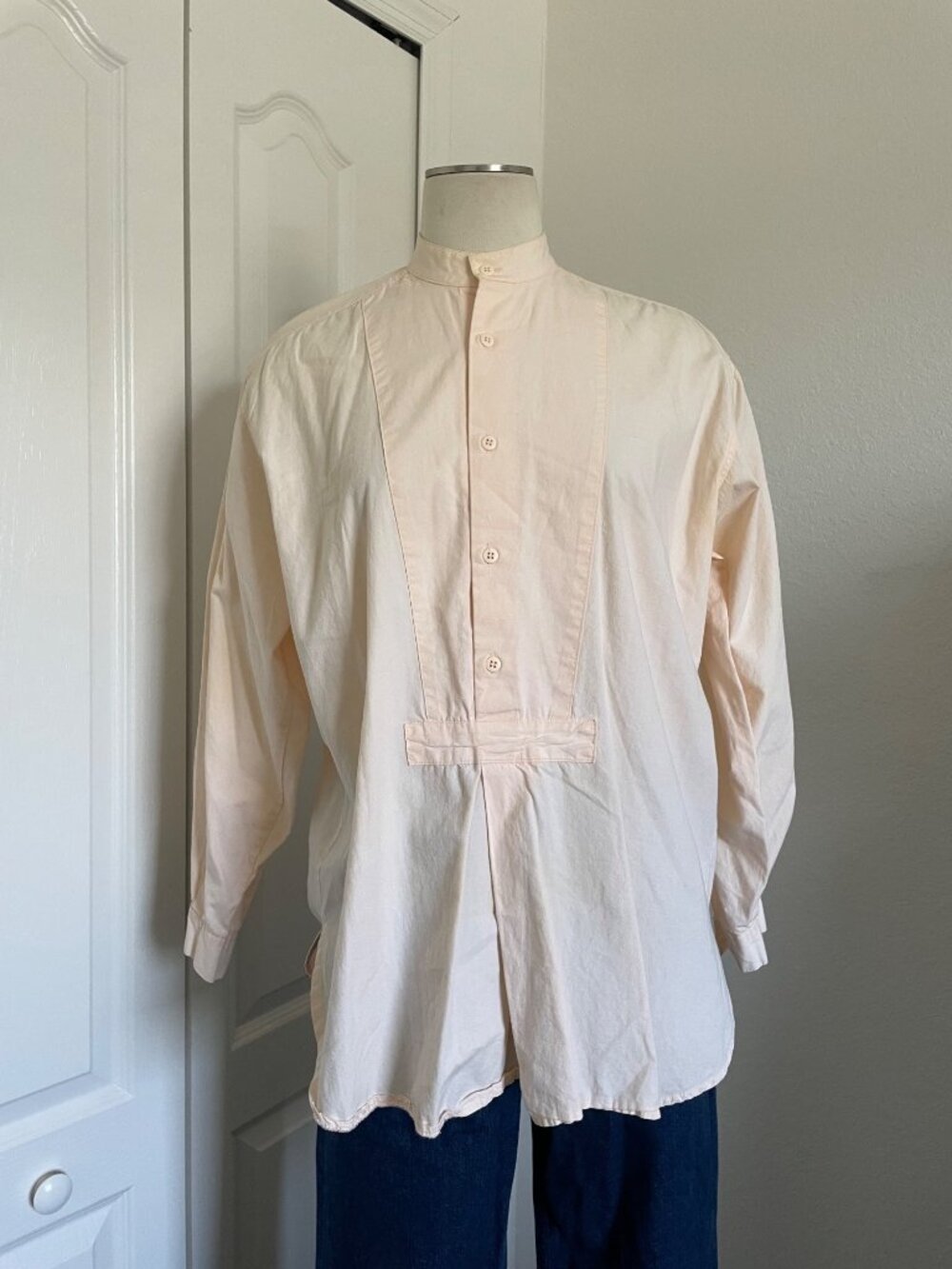 Vintage Pazzo Bib-Front Pullover Button Down Shirt Smock Tuxedo Style Front Bib